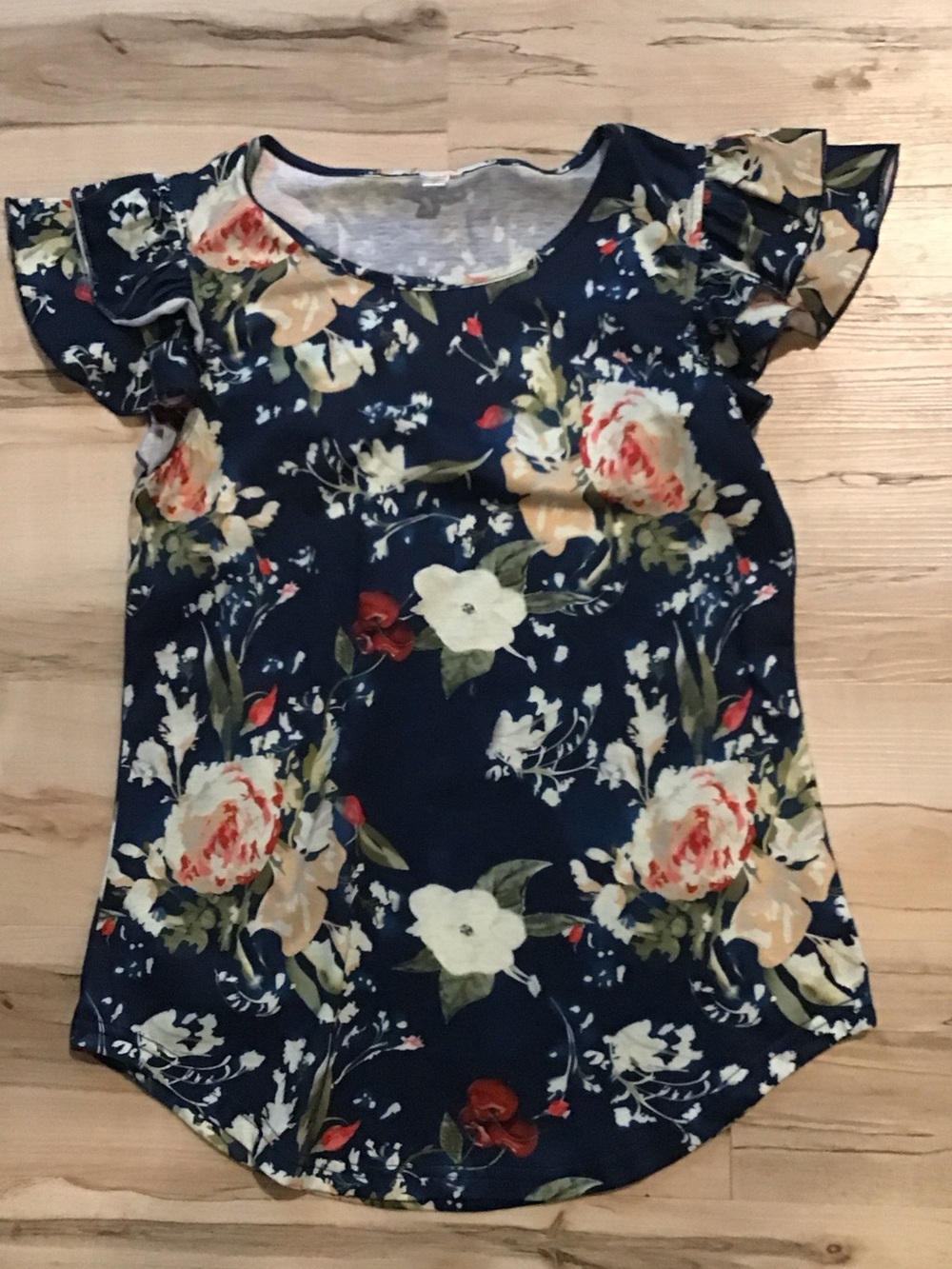 Girls Navy Floral Short Sleeve Top